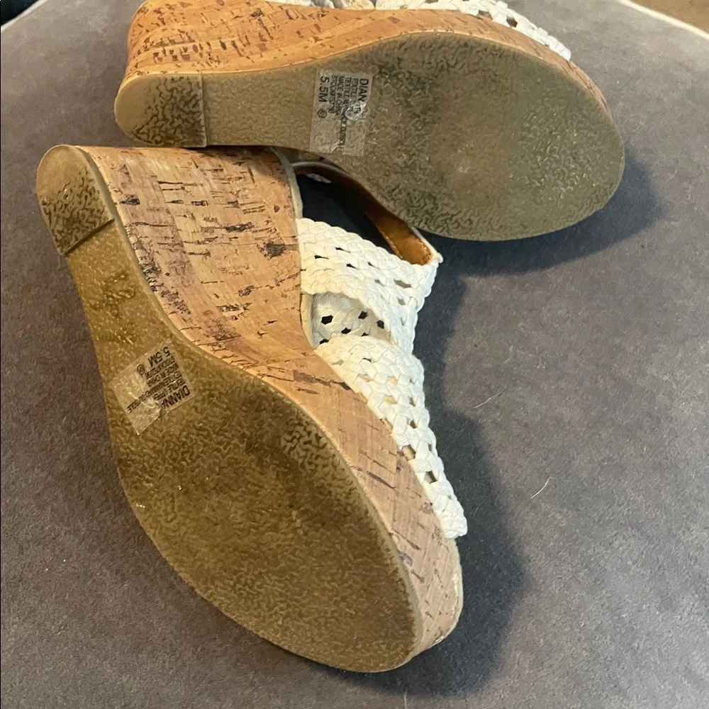 Woven White Cork Wedge Sandals - Women's